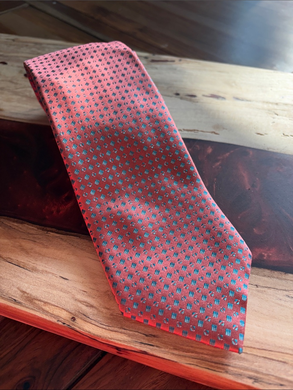 The Tie Bar Men's Coral Red Patterned Silk Tie